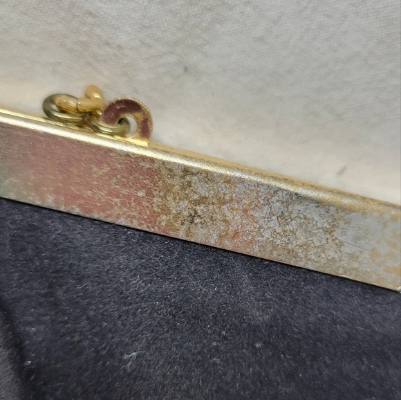 Vintage RARE Black Suede clutch Evening Bag Long Chain Purse box style opening - Picture 6 of 7